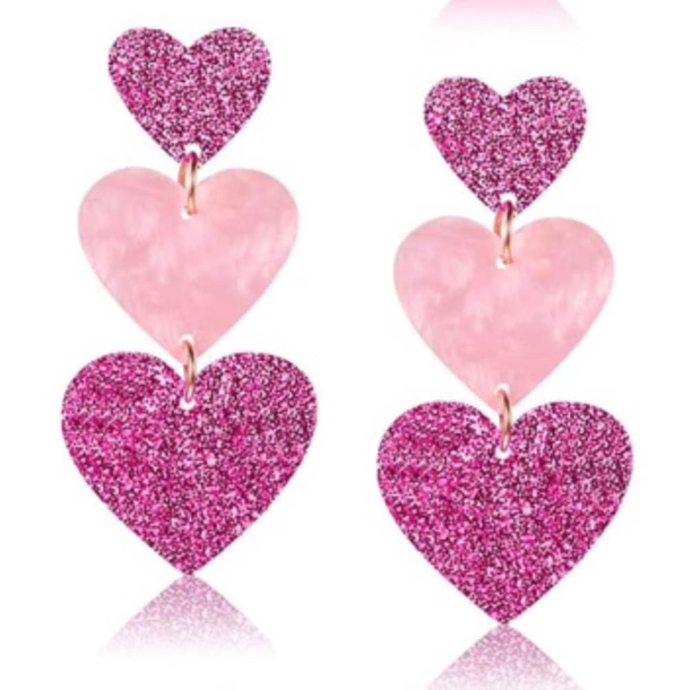 Pink Heart Drop Earrings